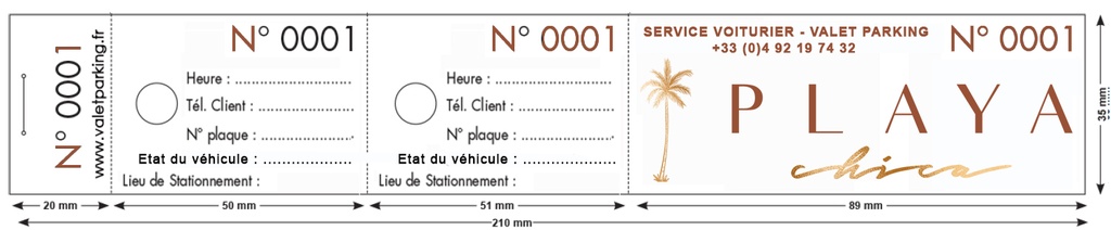 TICKETS PERSONNALISES POUR VOITURIER PAR 5000
